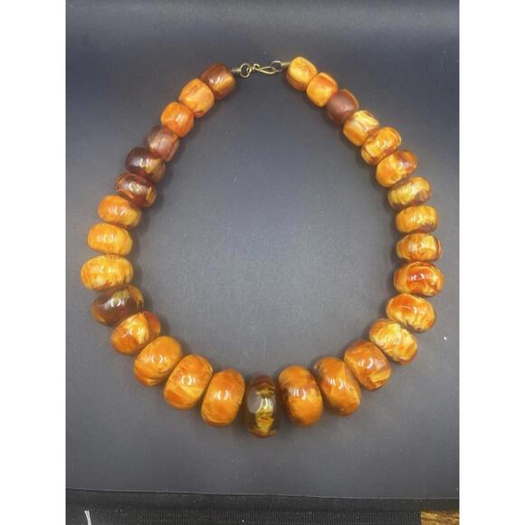 Vintage Large Amber Rondel Graduated Bead Necklace 220 Grams 22" Long - Picture 2 of 9